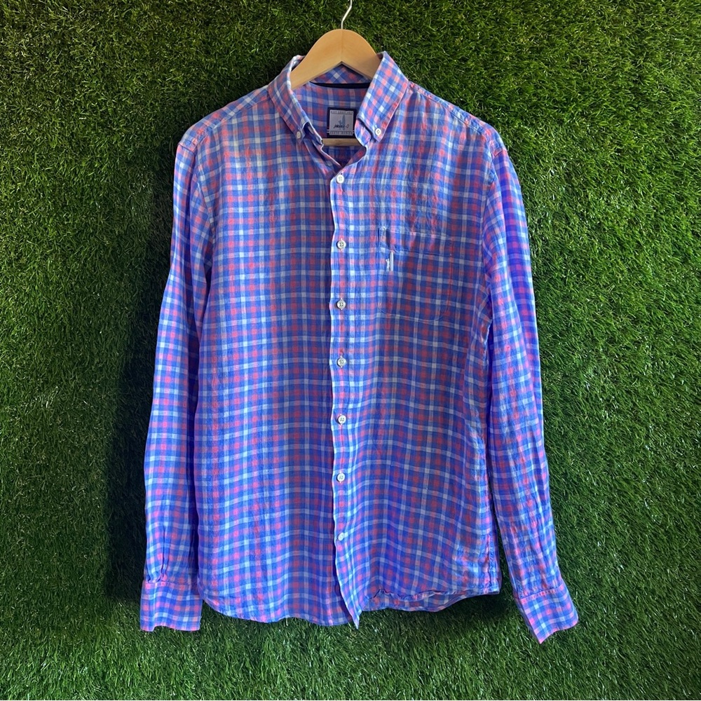 Johnnie-O Linen Check Button Down Shirt